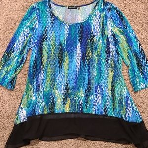 Notations Lace Trim Flowy 3/4 Sleeve Blouse